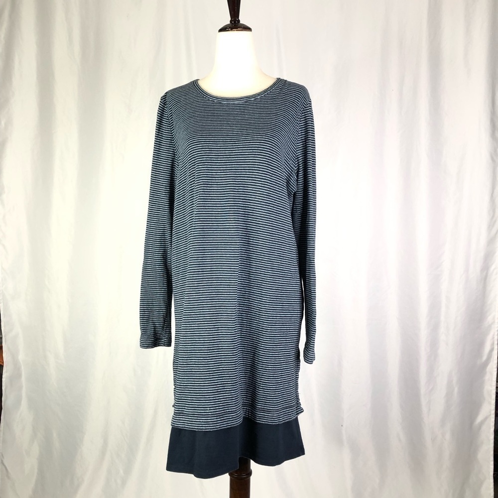 J. Jill t-shirt dress long sleeves double hem navy sky blue stripes L - Picture 9 of 9